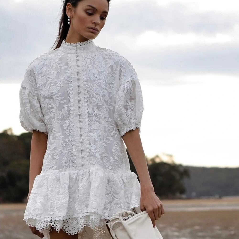 IXIAH Ramonic Dress White Sz 2 Embroidered Lace Mini Dress